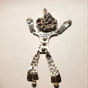 Vintage articulated 5” 925 sterling silver articulated clown brooch.